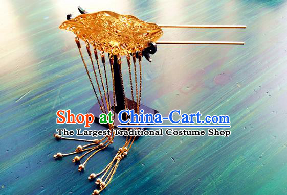 Chinese Qin Dynasty Queen Golden Tassel Hair Stick Traditional Hanfu Hair Accessories Ancient Empress Hairpin