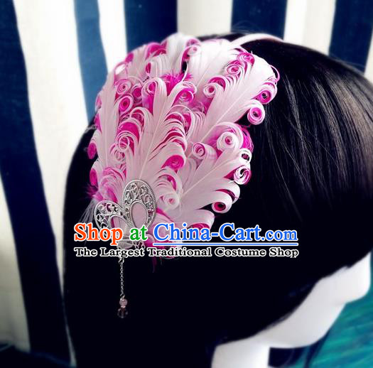 Chinese Traditional Hanfu Hair Clasp Hair Accessories Ancient Princess Pink Feather Hairpin