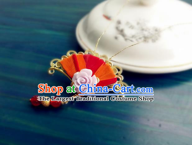 Chinese Traditional Hanfu Hair Accessories Ancient Young Lady Red Fan Hair Stick