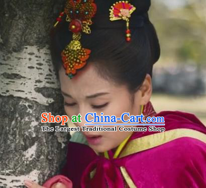 Chinese Traditional Hanfu Hair Accessories Ancient Young Lady Red Fan Hair Stick
