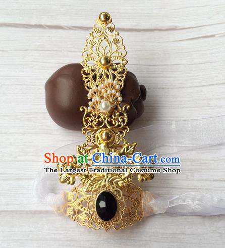 Chinese Ancient Swordsman Golden Hairdo Crown Traditional Tang Dynasty Prince Headpiece