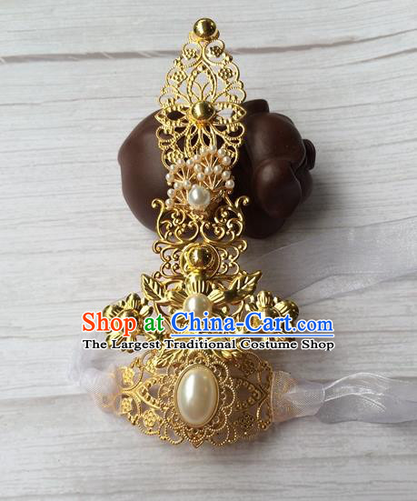 Chinese Ancient Royal Prince Pearls Hairdo Crown Traditional Tang Dynasty Noble Childe Headwear