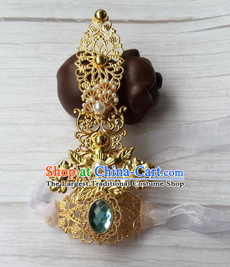 Chinese Ancient Young Knight Golden Hairdo Crown Traditional Tang Dynasty Swordsman Headwear