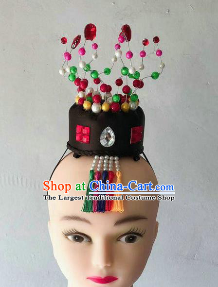 Chinese Ethnic Folk Dance Black Hat Traditional Korean Nationality Stage Performance Headwear