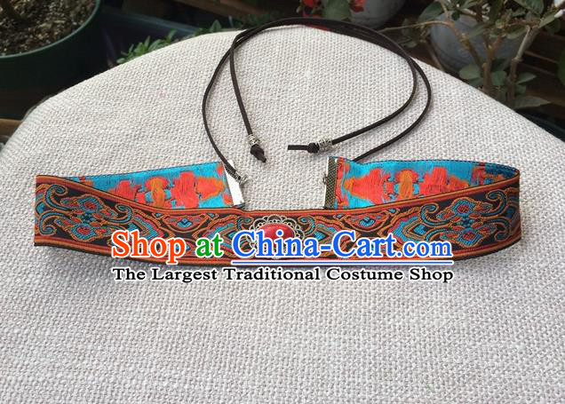 Chinese Ancient Scholar Embroidered Headband Traditional Hanfu Hair Accessories Ming Dynasty Childe Frontlet Accessories