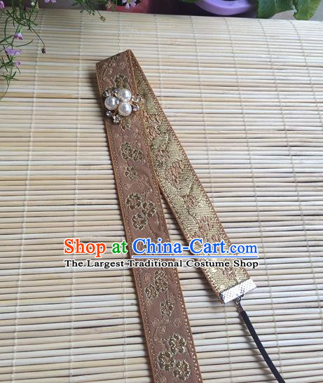 Chinese Ancient Dowager Countess Headwear Ming Dynasty Elderly Woman Forehead Accessories Traditional Hanfu Khaki Headband