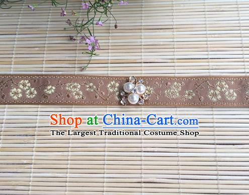 Chinese Ancient Dowager Countess Headwear Ming Dynasty Elderly Woman Forehead Accessories Traditional Hanfu Khaki Headband