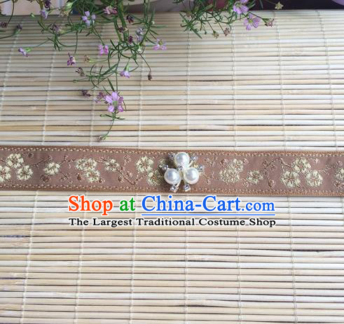 Chinese Ancient Dowager Countess Headwear Ming Dynasty Elderly Woman Forehead Accessories Traditional Hanfu Khaki Headband