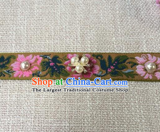 Chinese Traditional Hanfu Embroidered Headband Ancient Elderly Woman Pearls Hair Clasp Ming Dynasty Dowager Countess Forehead Accessories