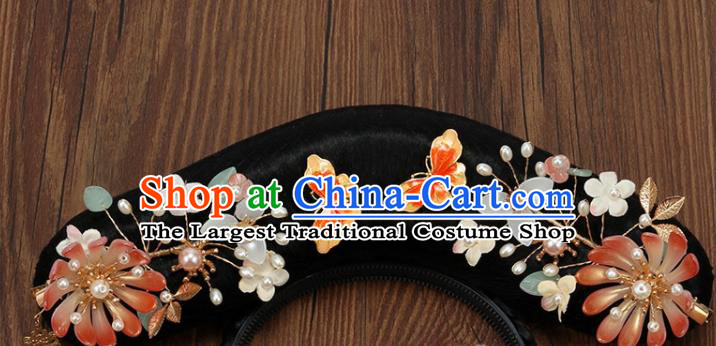 China Ancient Palace Lady Wigs and Hairpins Drama Story of Yanxi Palace Hairpieces Traditional Qing Dynasty Manchu Woman Haeaddress