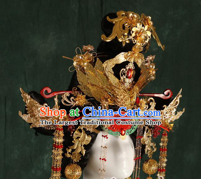 China Traditional Tang Dynasty Queen Headwear Ancient Empress Wigs and Hair Crown Drama Wu Zetian Hair Accessories