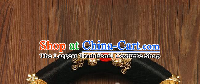 China Traditional Qing Dynasty Headdress Ancient Manchu Lady Wigs and Hairpins Drama Princess of Pearl Hairpieces