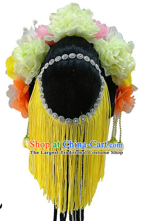 Chinese Peking Opera Hairpieces Classical Dance Hair Accessories Woman Stage Performance Wigs Headdress