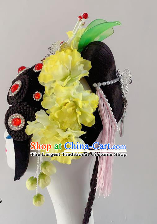 Chinese Woman Stage Performance Wigs Headdress Peking Opera Hairpieces Classical Dance Hair Accessories
