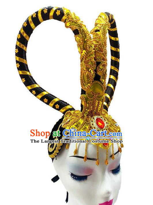 Chinese Court Dance Headpiece Traditional Flying Fairy Dance Performance Headdress Classical Dance Wigs Chignon and Hair Accessories