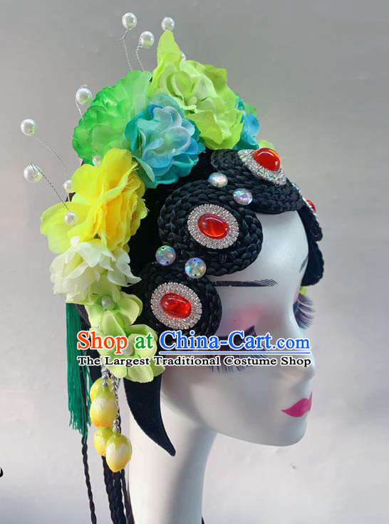 Chinese Peking Opera Diva Wigs Headwear Woman Stage Performance Hairpieces Classical Dance Hair Accessories