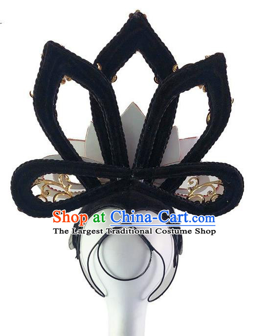 Chinese Classical Dance Wigs Chignon Tang Dynasty Court Dance Headpieces Traditional Woman Dance Red Lotus Headdress