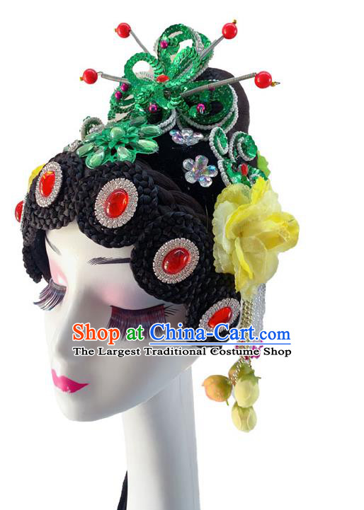 Chinese Woman Opera Performance Headdress Classical Dance Wigs and Hair Accessories Peking Opera Hua Tan Hairpieces