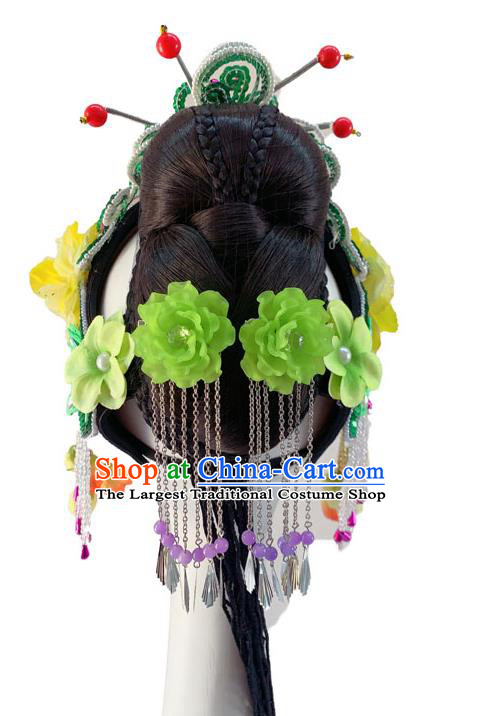 Chinese Woman Opera Performance Headdress Classical Dance Wigs and Hair Accessories Peking Opera Hua Tan Hairpieces