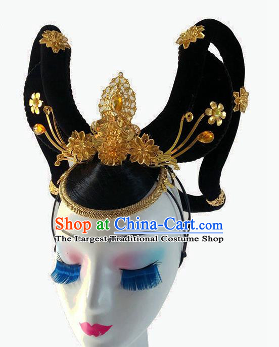 Chinese Traditional Stage Performance Headdress Classical Flying Dance Wigs Moon Goddess Dance Hairpieces