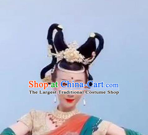 Chinese Traditional Stage Performance Headdress Classical Flying Dance Wigs Moon Goddess Dance Hairpieces