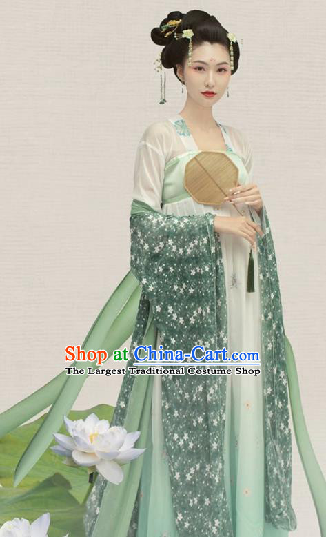 China Traditional Historical Clothing Tang Dynasty Palace Beauty Garment Costume Ancient Princess Green Hanfu Dress