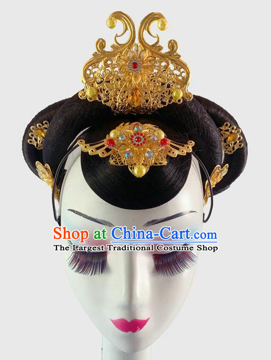 Chinese Flying Goddess Dance Hairpieces Traditional Stage Performance Headdress Classical Dance Wigs