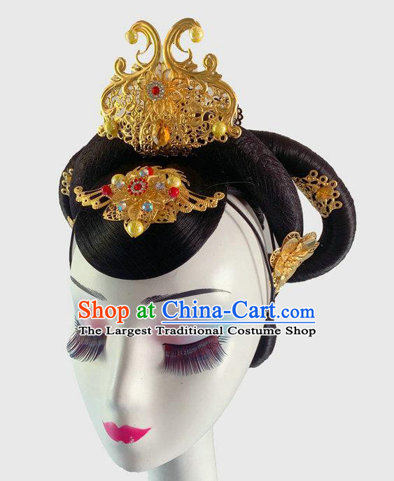 Chinese Flying Goddess Dance Hairpieces Traditional Stage Performance Headdress Classical Dance Wigs