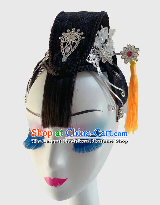 Chinese Classical Dance Wigs Stage Performance Hairpieces Traditional Hanfu Dance Headdress