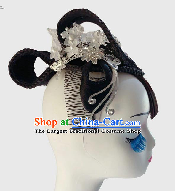 Chinese Classical Dance Wigs Stage Performance Hairpieces Traditional Hanfu Dance Headdress