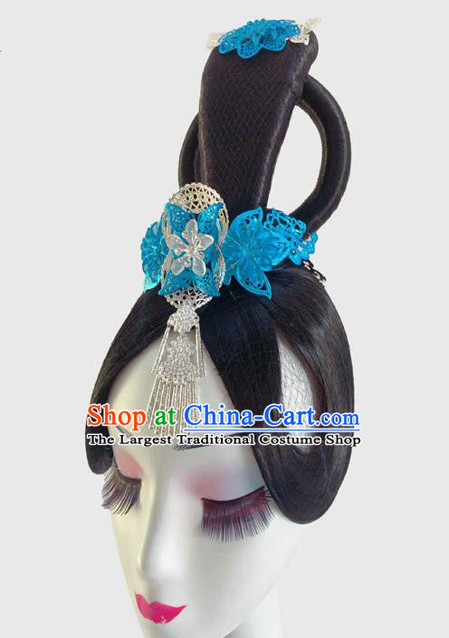 Chinese Traditional Han Dynasty Beauty Dance Headdress Classical Dance Wigs Woman Stage Performance Hairpieces