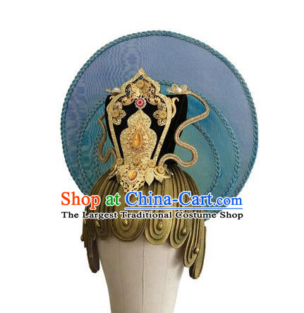 Chinese Ancient God Blue Hat Classical Dance Hair Accessories Male Stage Performance Headdress
