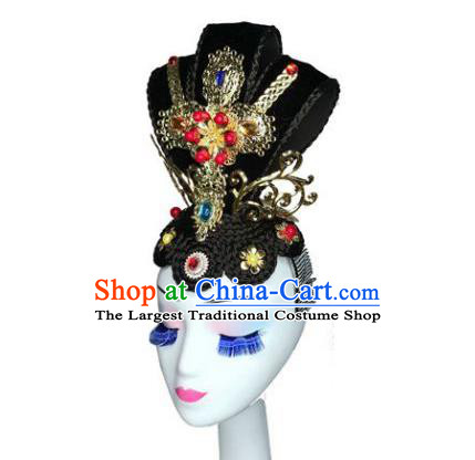Chinese Classical Dance Hair Accessories Flying Apsaras Dance Wigs Chignon Traditional Court Dance Hairpieces Woman Stage Performance Headdress