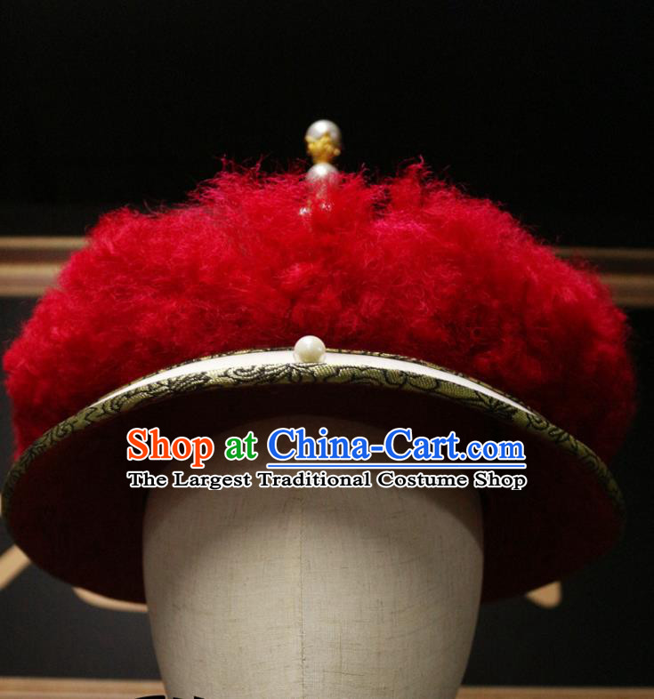 Chinese Traditional King Mandarin Headwear Qing Dynasty Emperor Hat Ancient Manchu Monarch Headdress