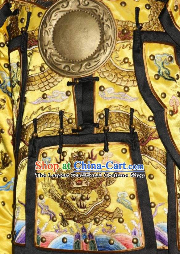 China Ancient Emperor Qianlong Yellow Armor Suits Traditional Manchu General Clothing Qing Dynasty Marshal Garment Costume