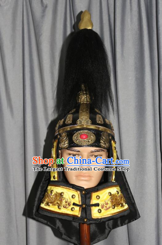Chinese Ancient Emperor Headwear Qing Dynasty Manchu General Hat Traditional Marshal Helmet Headdress