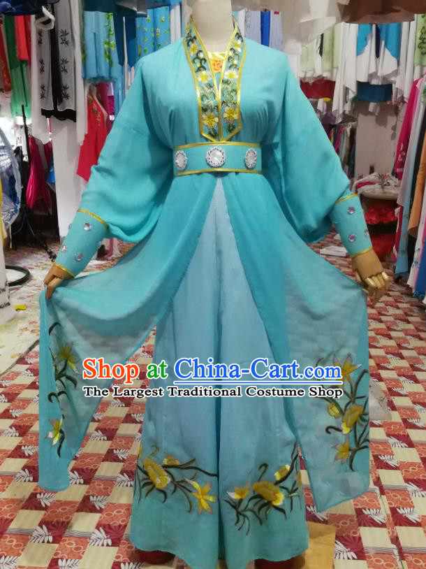 China Traditional Peking Opera Wudan Clothing Ancient Swordswoman Garment Costumes Huangmei Opera Actress Blue Dress Outfits