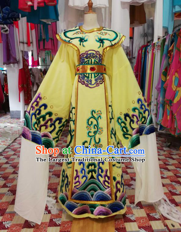 China Shaoxing Opera Emperor Garment Costumes Beijing Opera Male Yellow Robe Uniforms Traditional Opera King Clothing