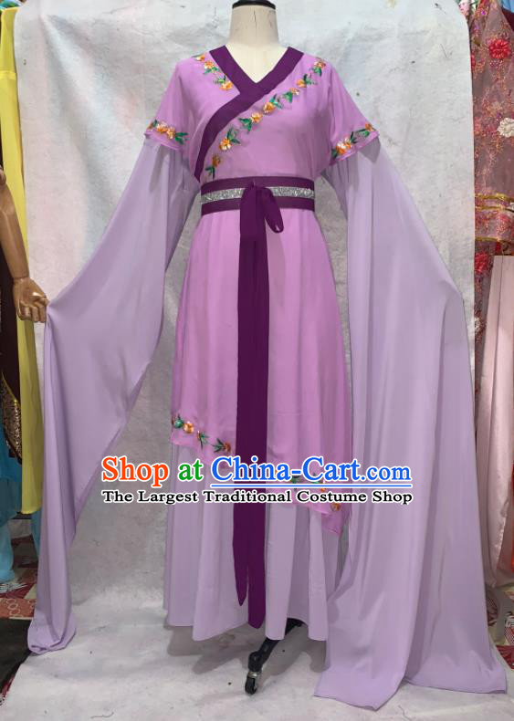 China Huangmei Opera Servant Girl Purple Dress Apparels Beijing Opera Actress Clothing Ancient Country Woman Garment Costumes