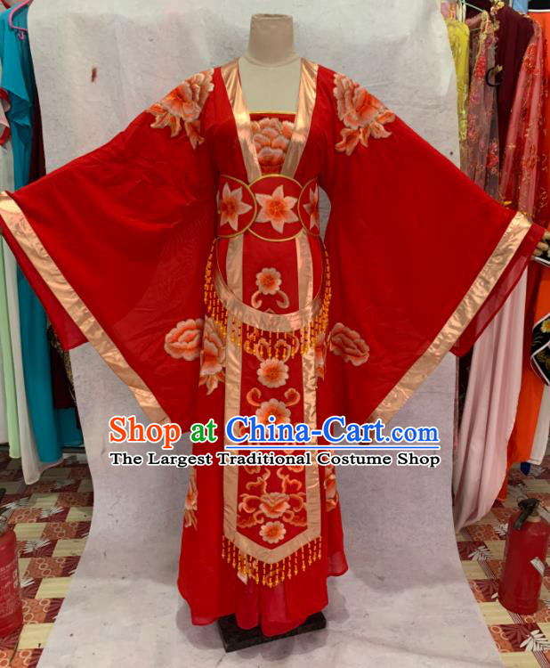 China Peking Opera Hua Tan Clothing Ancient Empress Garment Costume Shaoxing Opera Queen Embroidered Red Dress Outfits