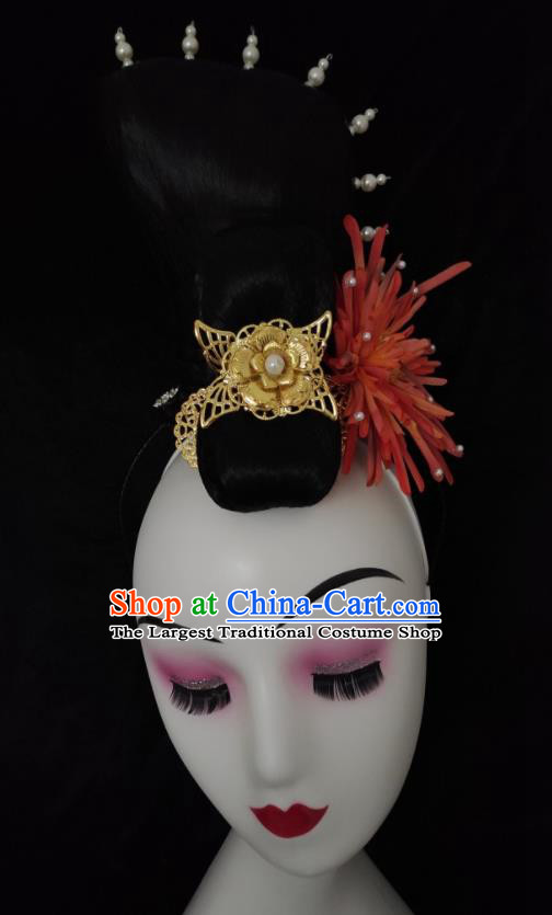 Chinese Stage Performance Hairpieces Classical Dance Headwear Court Dance Wigs Chignon Woman Umbrella Dance Hair Accessories