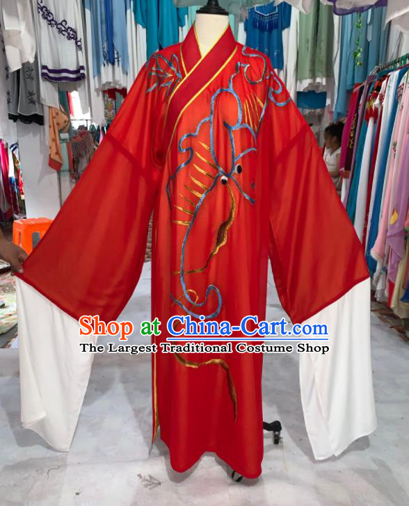 China Traditional Opera Bridegroom Clothing Shaoxing Opera Young Male Garment Costumes Beijing Opera Xiaosheng Embroidered Red Robe