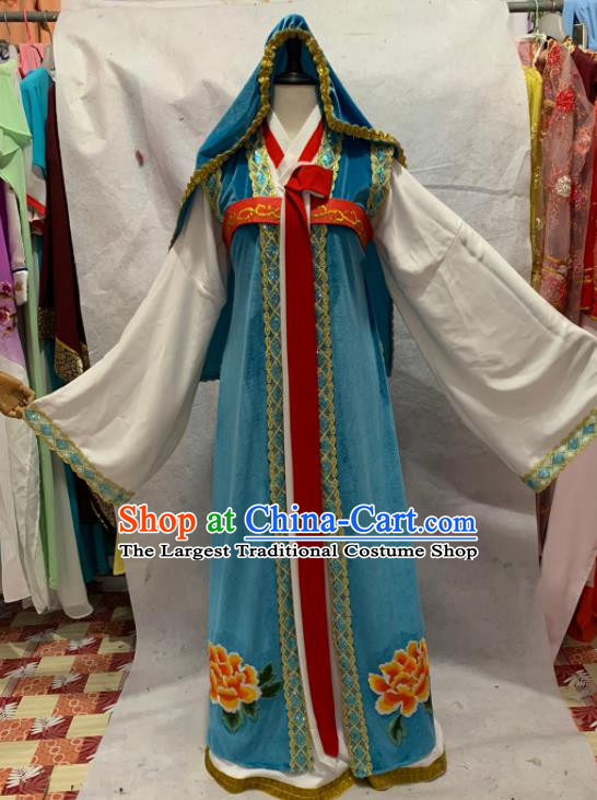 China Ancient Noble Lady Garment Costumes Shaoxing Opera Fairy Blue Dress Apparels Beijing Opera Actress Clothing