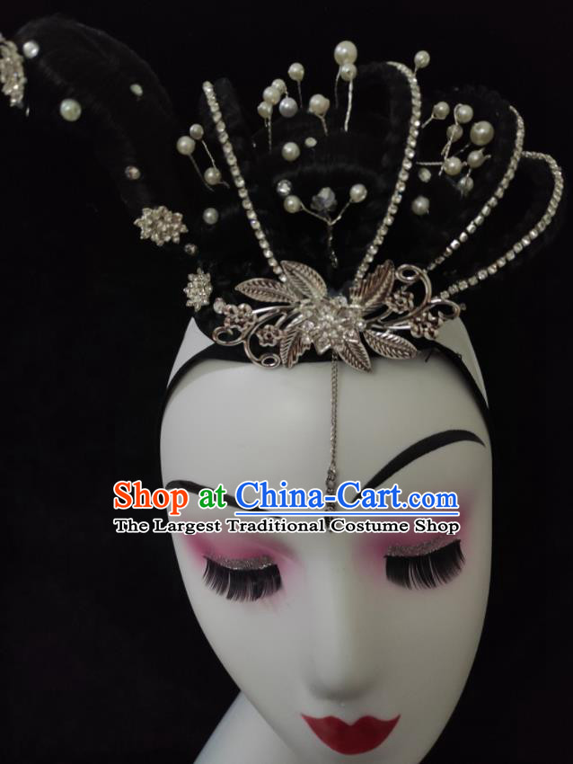 Chinese Woman Goddess Dance Hair Accessories Stage Performance Hairpieces Classical Dance Headdress Court Dance Wigs Chignon