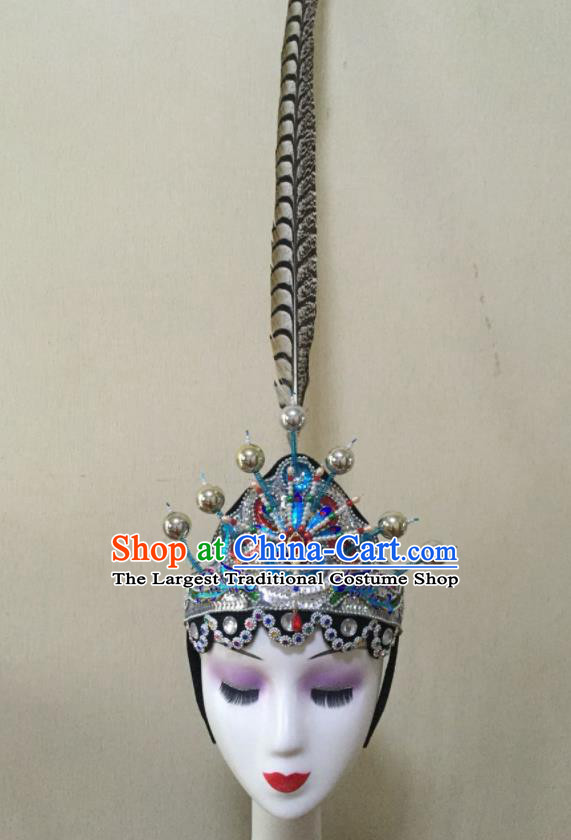 Chinese Stage Performance Feather Headpieces Classical Dance Headdress Opera Dance Hair Crown Woman Group Dance Hair Accessories
