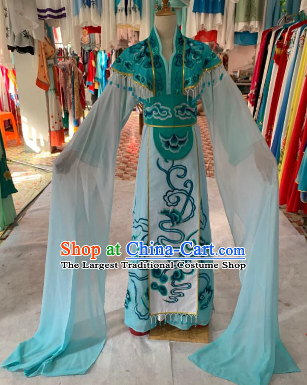 China Ancient Princess Garment Costumes Huangmei Opera Fairy Light Blue Dress Outfits Peking Opera Hua Tan Clothing