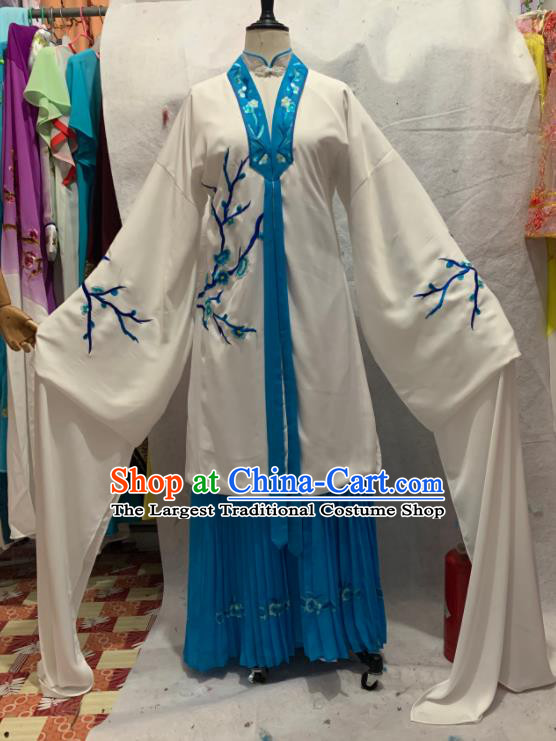 China Shaoxing Opera Actress White Dress Uniforms Beijing Opera Hua Tan Clothing Ancient Distressed Woman Garment Costumes