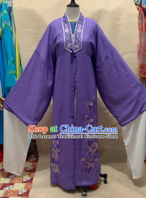 China Henan Opera Young Male Garment Costumes Beijing Opera Xiaosheng Embroidered Purple Robe Traditional Opera Scholar Clothing