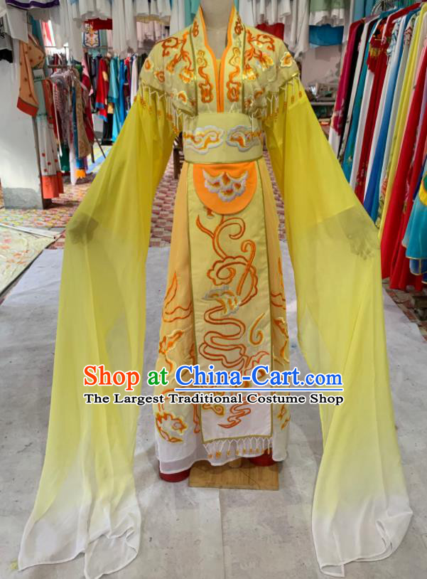 China Ancient Fairy Garment Costumes Huangmei Opera Princess Yellow Dress Outfits Peking Opera Diva Clothing