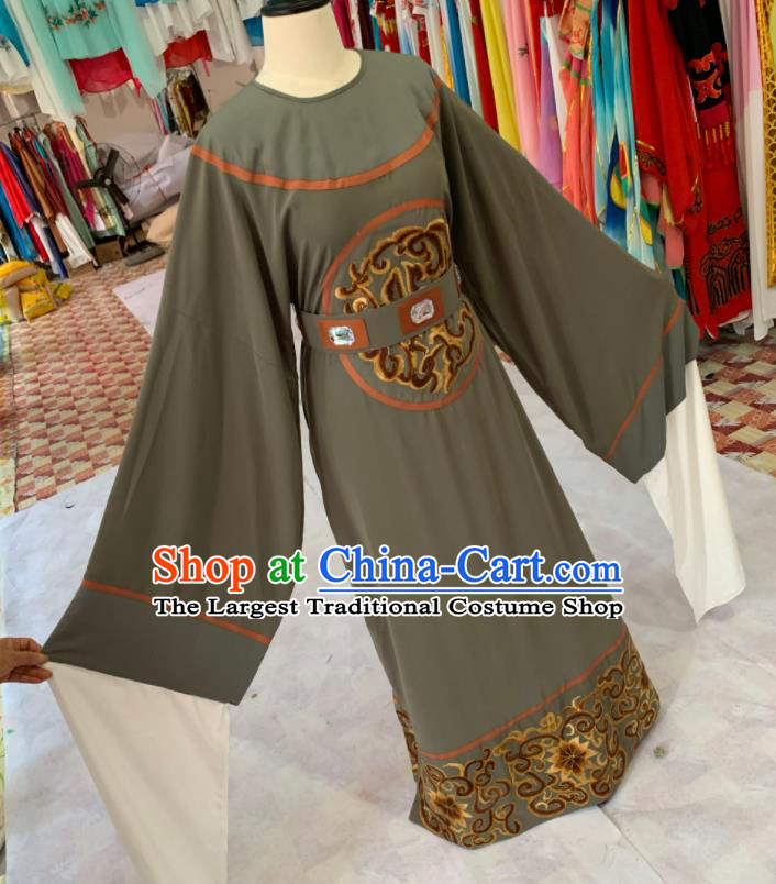 China Traditional Opera Young Male Clothing Shaoxing Opera Scholar Garment Costume Beijing Opera Embroidered Grey Official Robe
